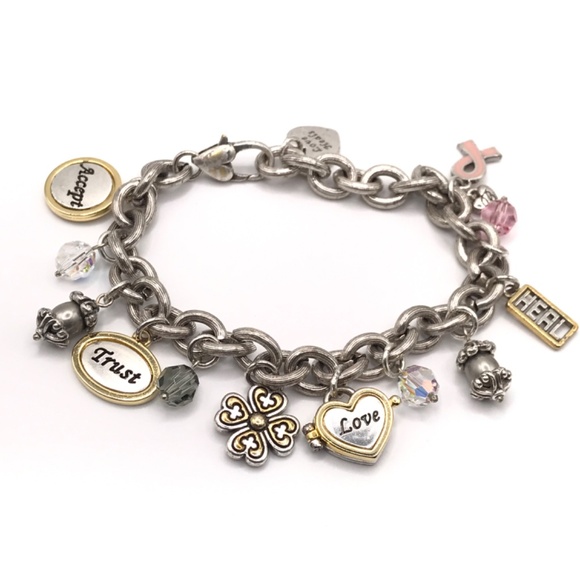 Brighton Charm Bracelet Love Heals Chunky Heart Trust Crystals Boho 8.5" - Picture 2 of 15